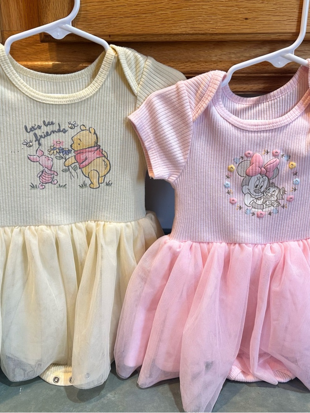 Winnie the Pooh & Minnie Mouse Tutu Onesies - Yellow & Pink 12M Disney Baby